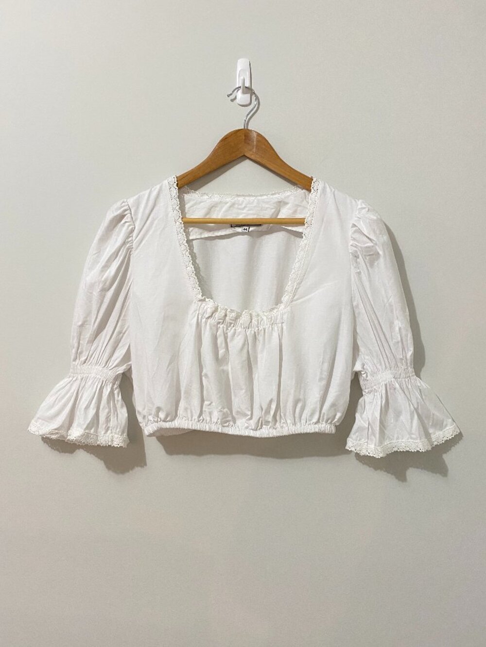 Cotton Bamboo Cropped Peasant Top Crochet Dirndl Blouse Romantic Oktoberfest